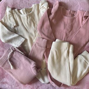 Ribbed Cream and Pink Toddler Outfit Set